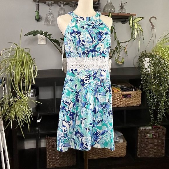 Lilly Pulitzer Ashlyn Shift Dress Tropical Turquoise Elephant Appeal - Picture 1 of 9